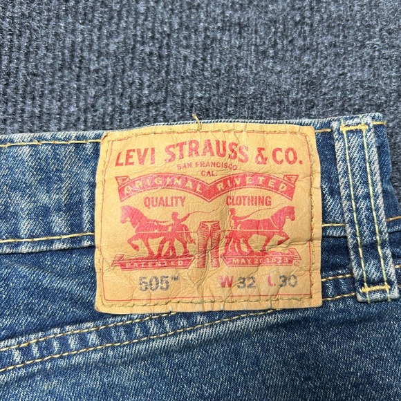 Levis 505 Mens Regular Fit Straight Leg Jeans Blue Denim W32 L30 - Picture 4 of 7
